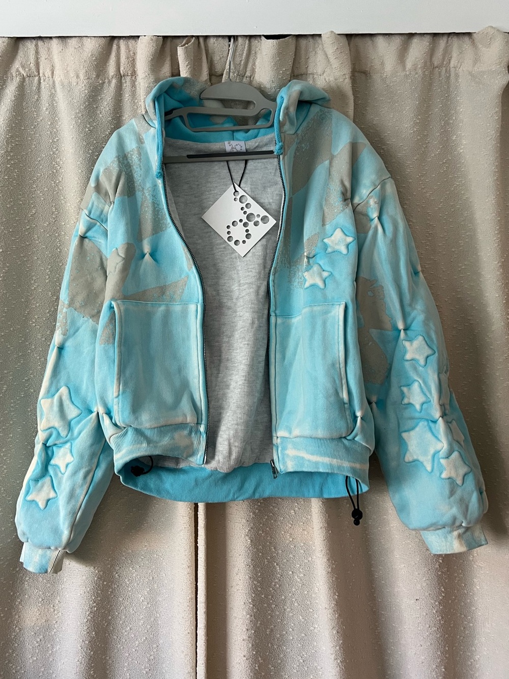 Mens Star-Pattern Hooded Jacket - Light Blue